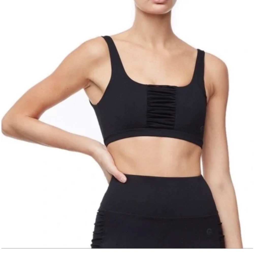 Good American Black Ruched Sports Bra